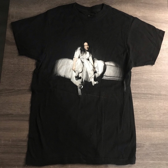 Black Billie Eilish Graphic T-Shirt with White Print - Picture 1 of 5
